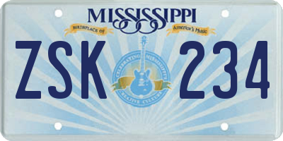 MS license plate ZSK234
