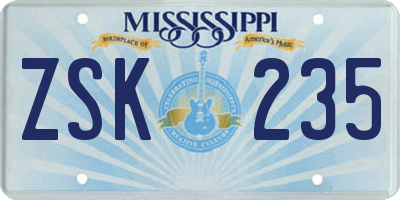 MS license plate ZSK235