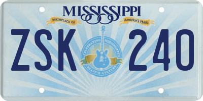 MS license plate ZSK240
