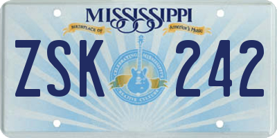 MS license plate ZSK242