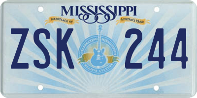 MS license plate ZSK244