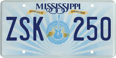 MS license plate ZSK250