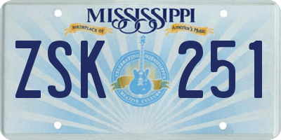 MS license plate ZSK251