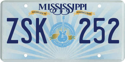 MS license plate ZSK252