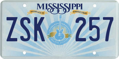 MS license plate ZSK257