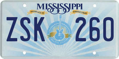 MS license plate ZSK260