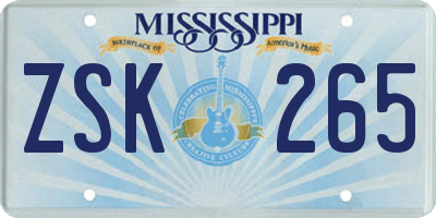 MS license plate ZSK265