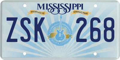 MS license plate ZSK268
