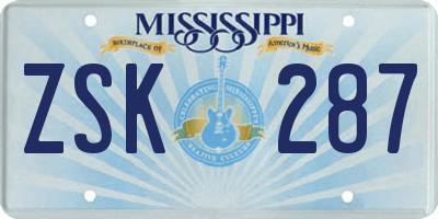 MS license plate ZSK287