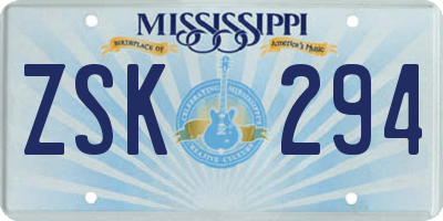 MS license plate ZSK294