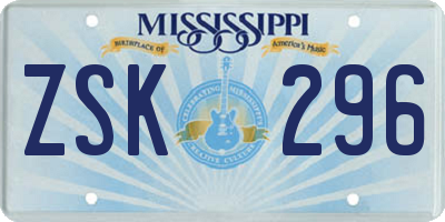 MS license plate ZSK296