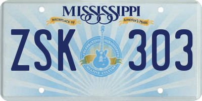 MS license plate ZSK303