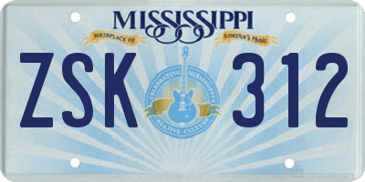 MS license plate ZSK312