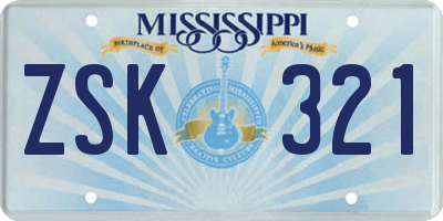 MS license plate ZSK321
