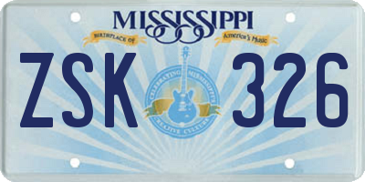 MS license plate ZSK326