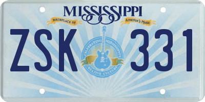 MS license plate ZSK331