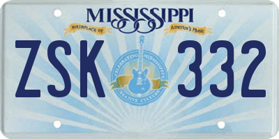 MS license plate ZSK332