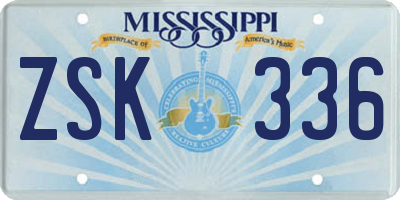 MS license plate ZSK336