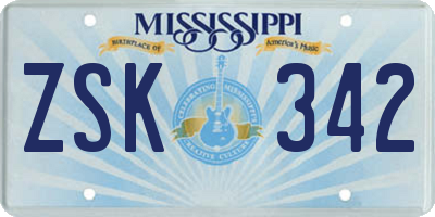 MS license plate ZSK342