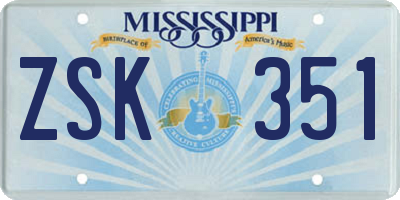 MS license plate ZSK351