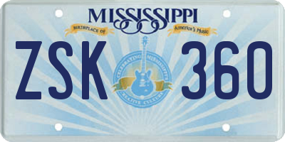 MS license plate ZSK360