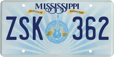 MS license plate ZSK362