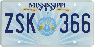 MS license plate ZSK366