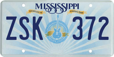 MS license plate ZSK372