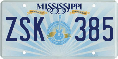 MS license plate ZSK385