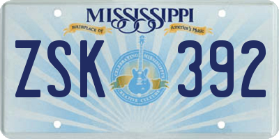 MS license plate ZSK392