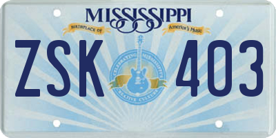 MS license plate ZSK403