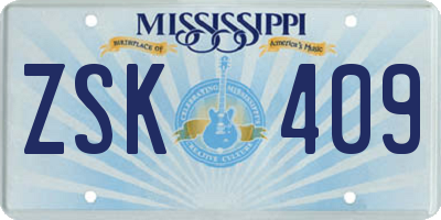 MS license plate ZSK409