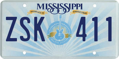 MS license plate ZSK411