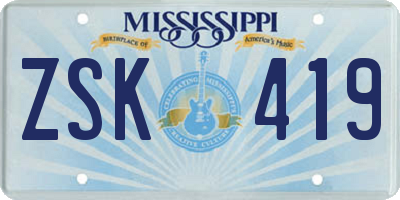 MS license plate ZSK419