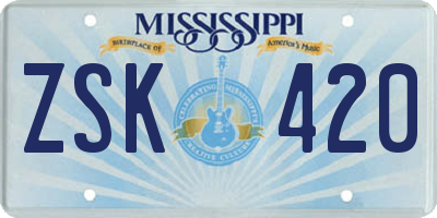 MS license plate ZSK420