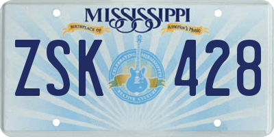 MS license plate ZSK428