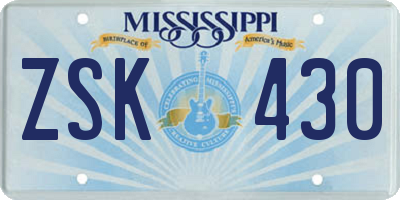 MS license plate ZSK430