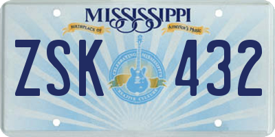 MS license plate ZSK432