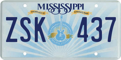 MS license plate ZSK437