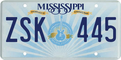 MS license plate ZSK445
