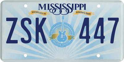 MS license plate ZSK447