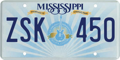 MS license plate ZSK450