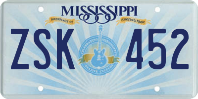 MS license plate ZSK452