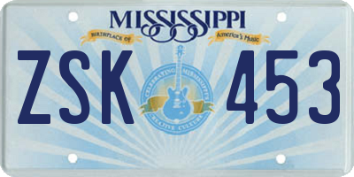 MS license plate ZSK453
