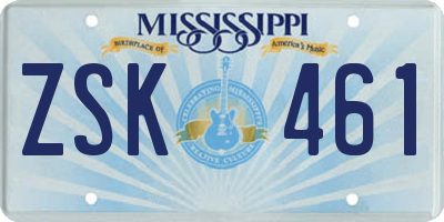 MS license plate ZSK461