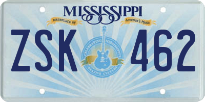 MS license plate ZSK462