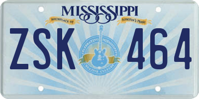 MS license plate ZSK464