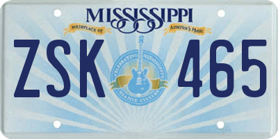 MS license plate ZSK465