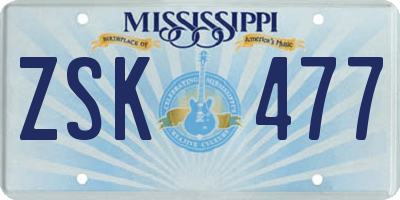 MS license plate ZSK477