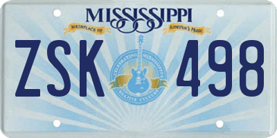 MS license plate ZSK498
